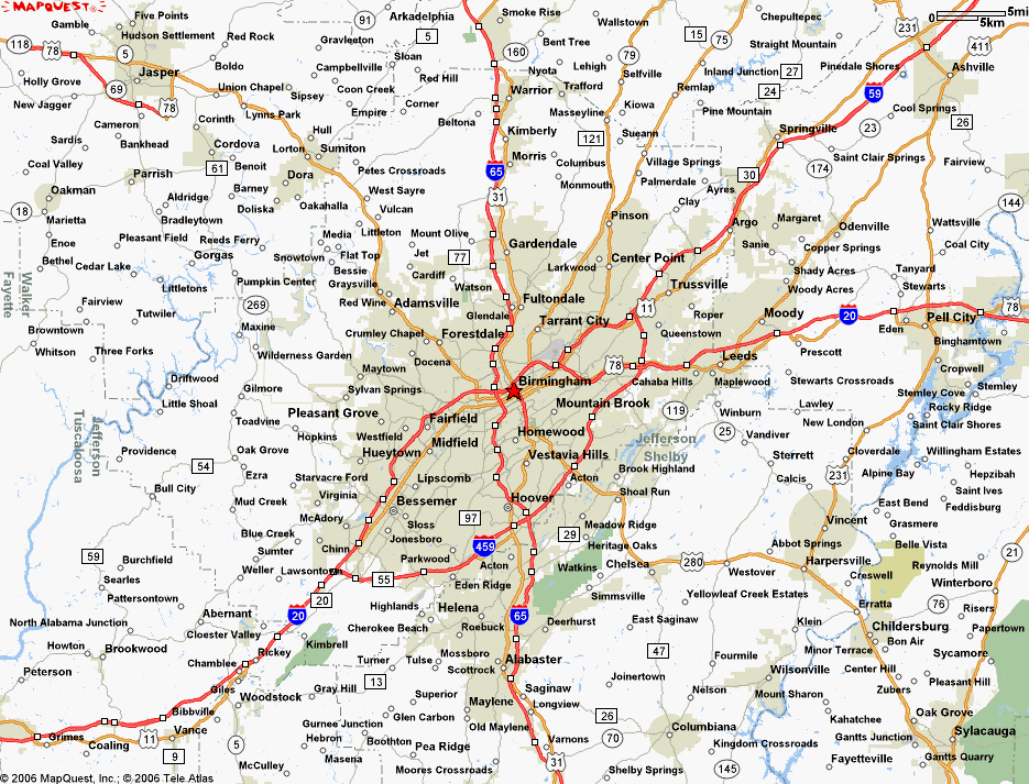 Map of Birmingham Alabama  TravelsMaps.Com