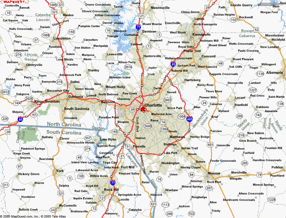 Map of Charlotte North Carolina