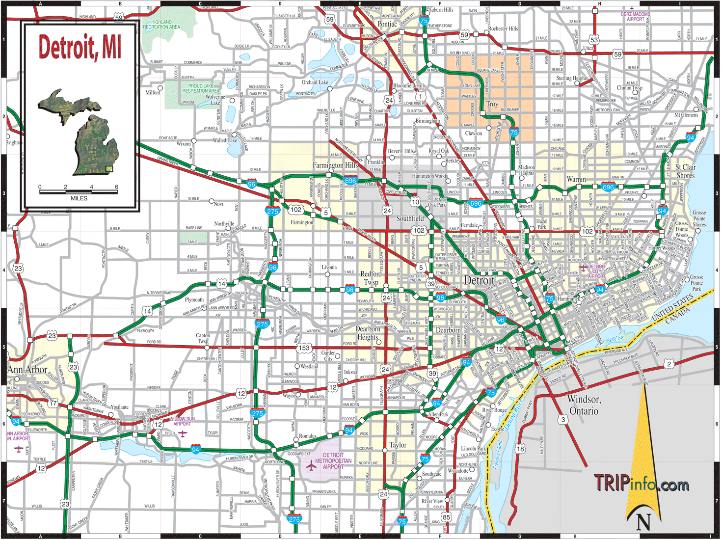 Map of Detroit Michigan - TravelsMaps.Com