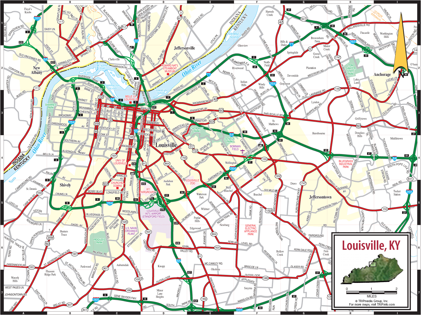 Map of Louisville Jefferson Kentucky - TravelsMaps.Com