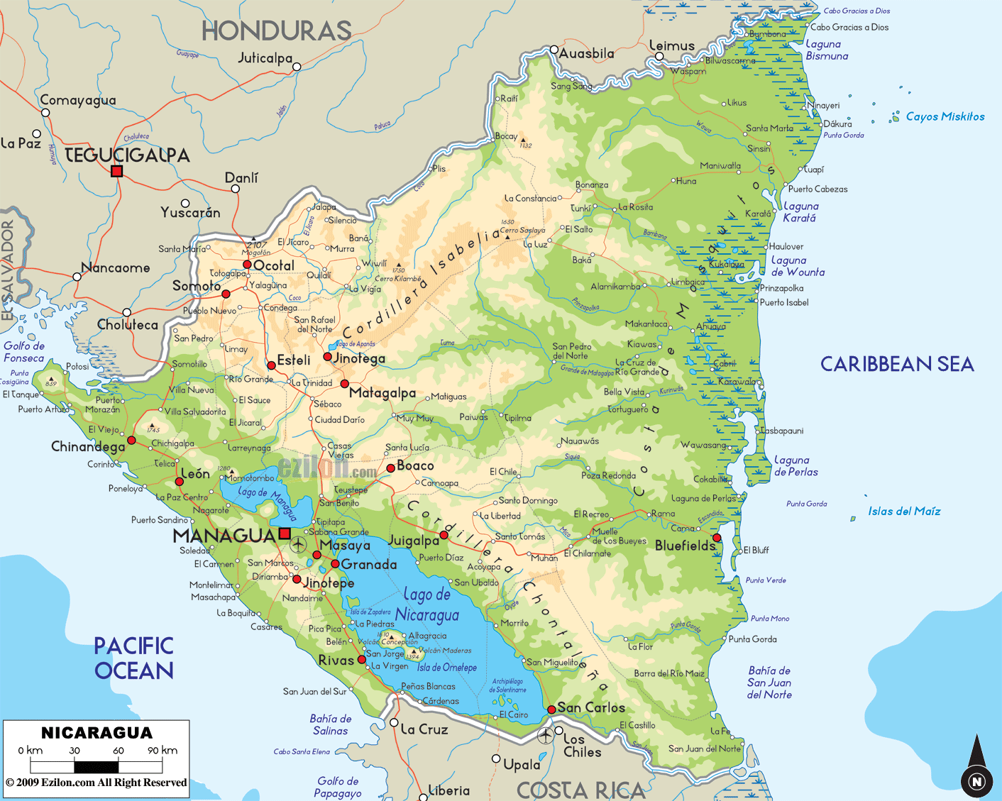 Map Of Nicaragua Travelsmapscom 