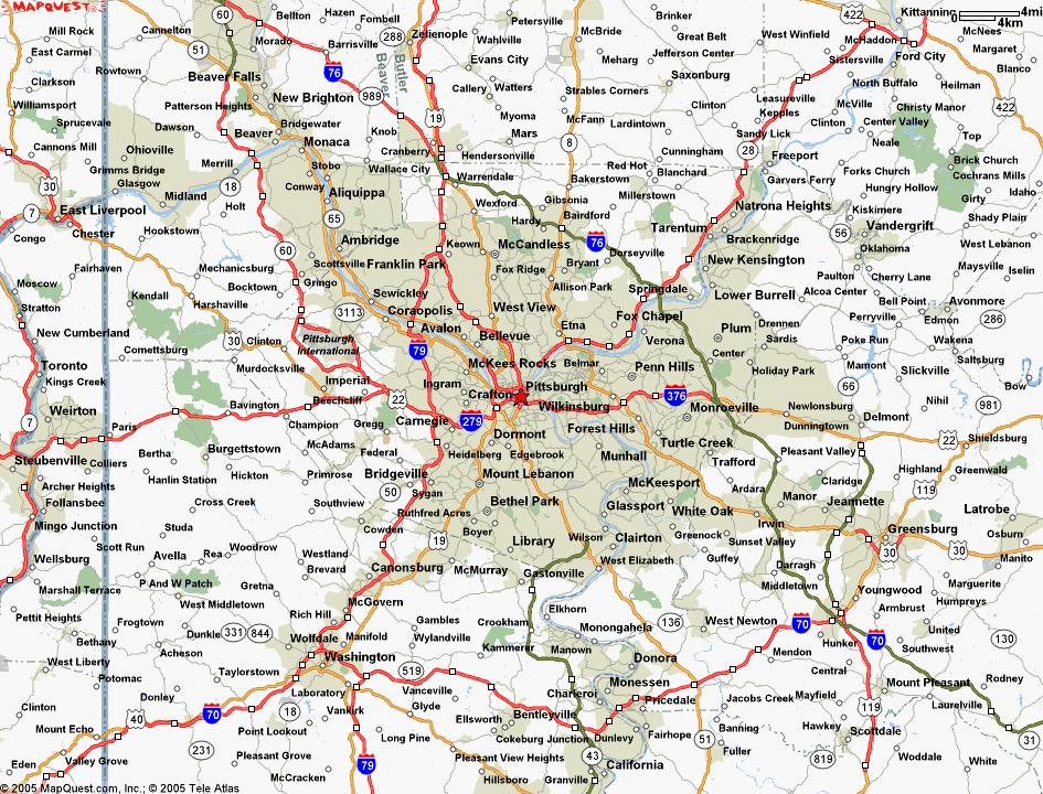 Map of Pittsburgh Pennsylvania