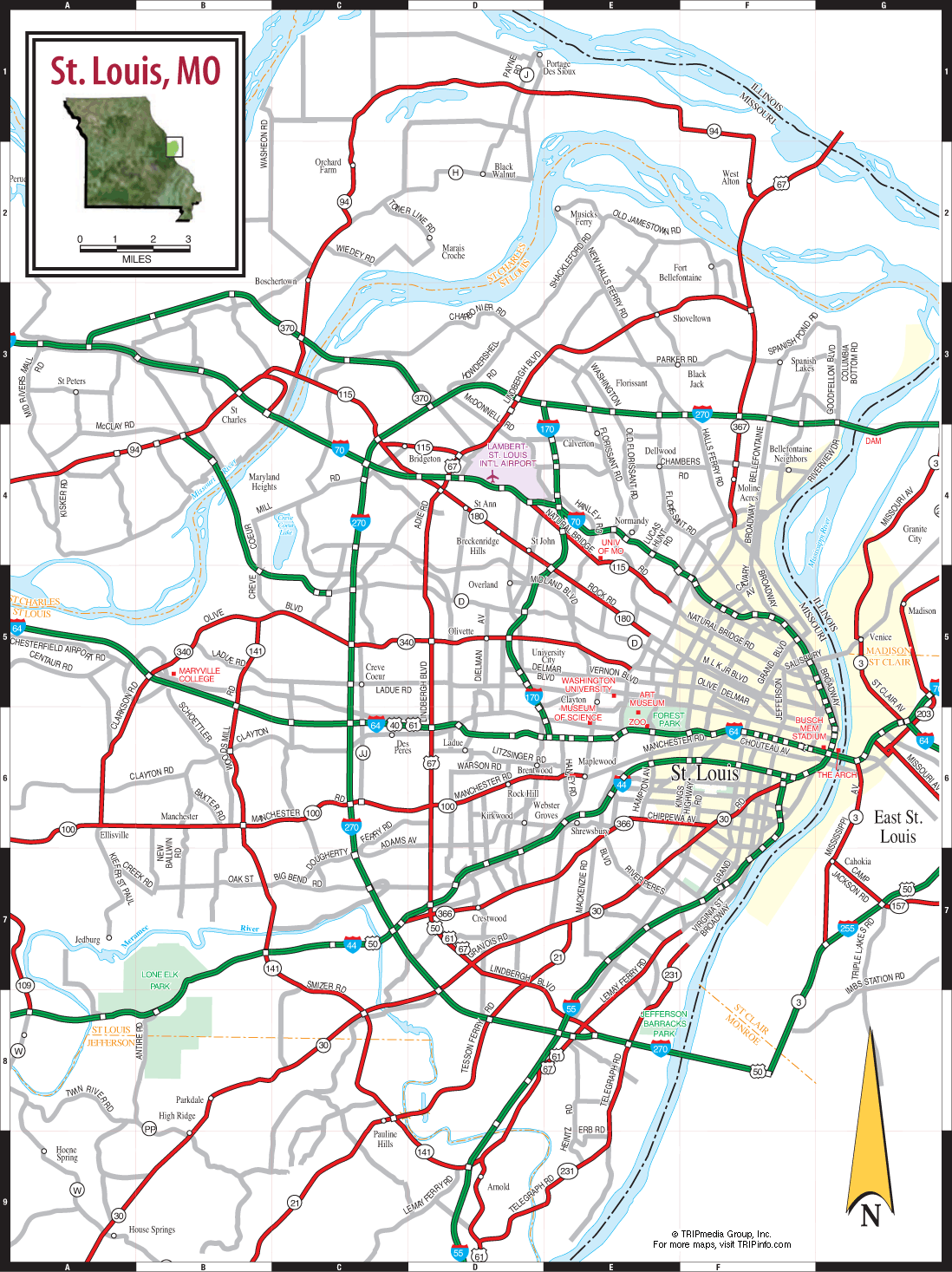 Map of St. Louis Missouri - TravelsMaps.Com