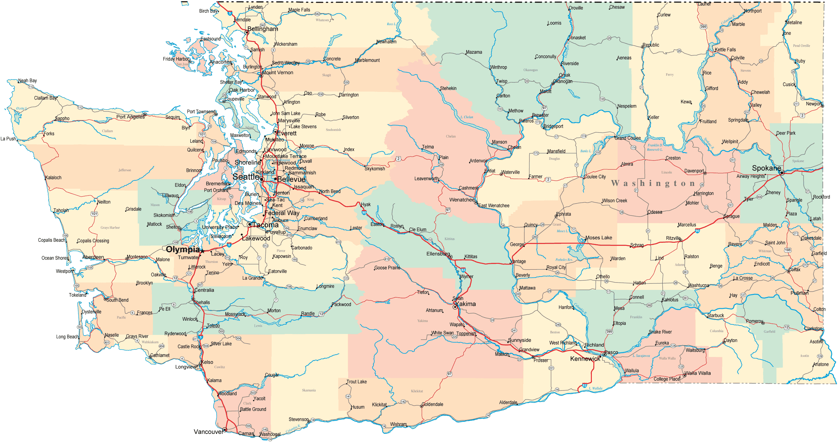 Map of Washington - TravelsMaps.Com