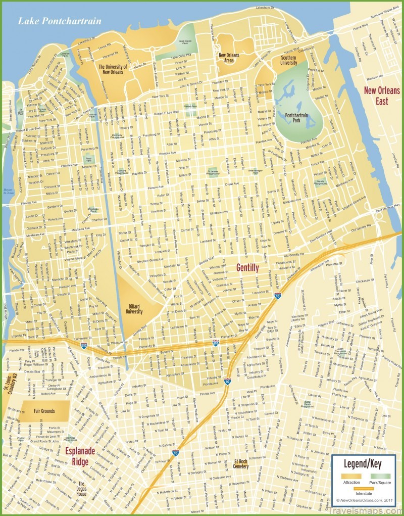 new orleans map and travel guide new orleans gentilly map