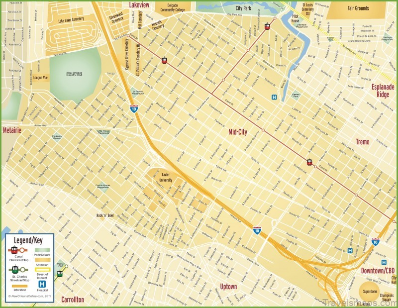 new orleans map and travel guide new orleans mid city map