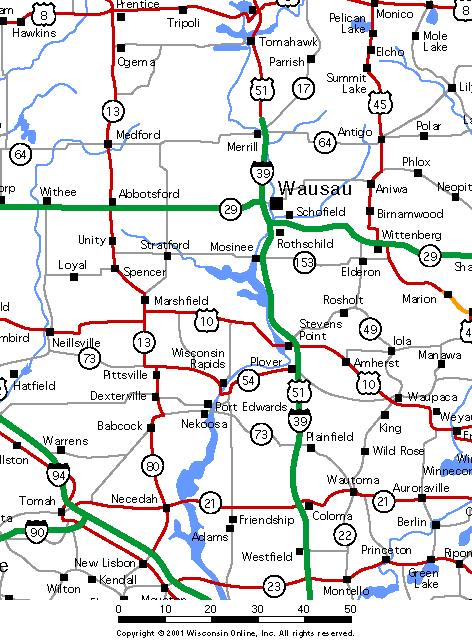 Wisconsin Maps: Central Wisconsin Roads and Highways