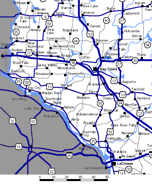 West central Wisconsin highway map