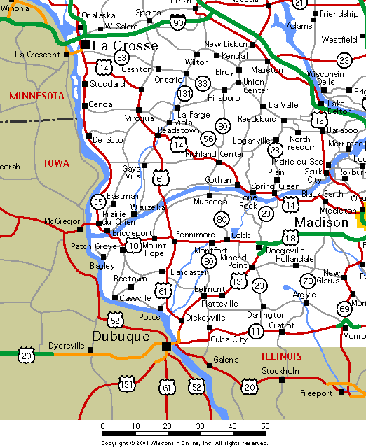 Wisconsin Maps: Southwest Wisconsin Roads and Highways