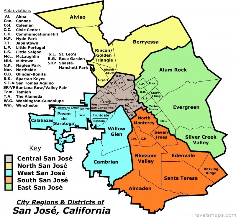 san jose california map of city regions districts