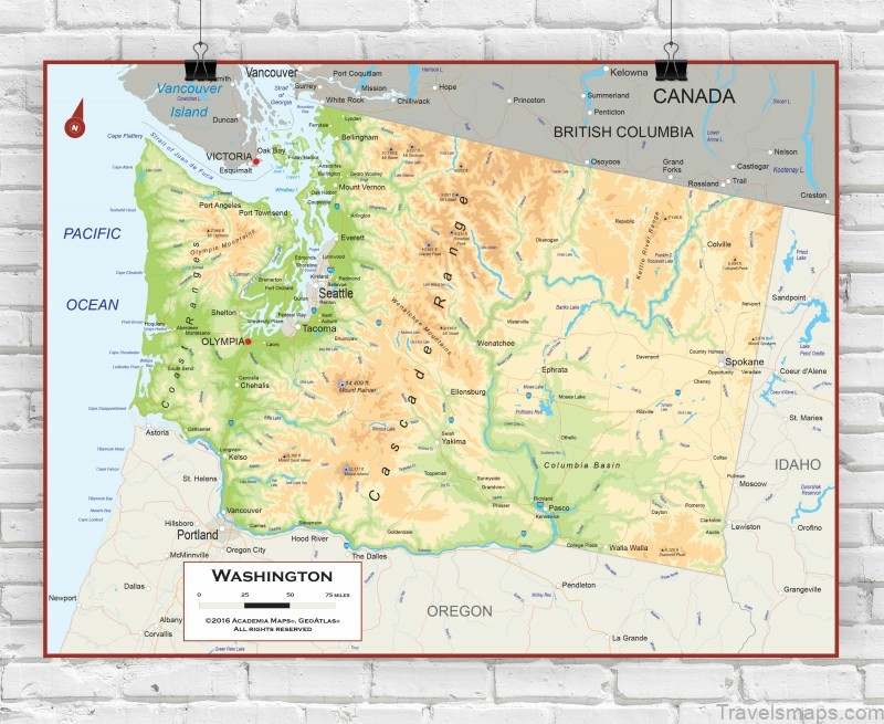 washington state physical wall map 41682.1625849582