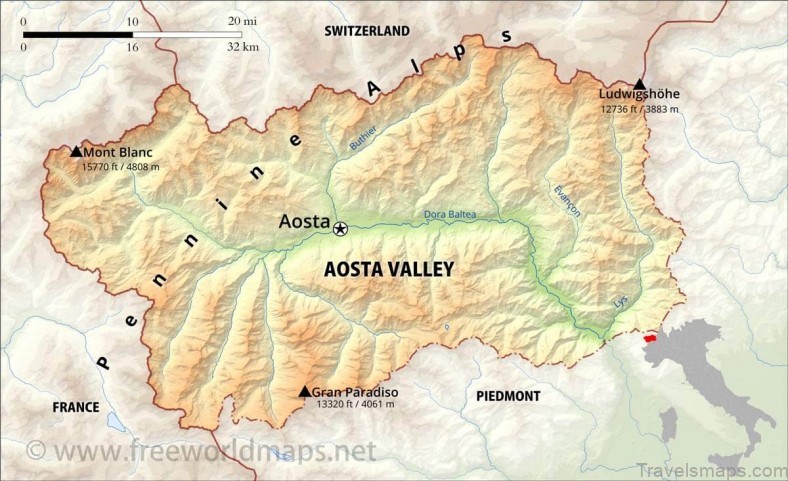 aosta travel guide for tourist map 1
