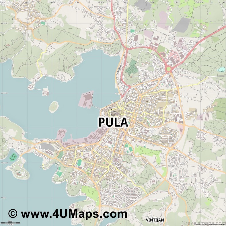 pula travel guide for tourist map of pula