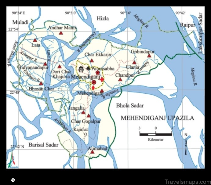 Map of Mehendiganj Bangladesh